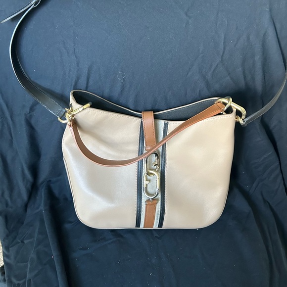 Taupe Furla shoulder bag with tan and black straps - Picture 3 of 3